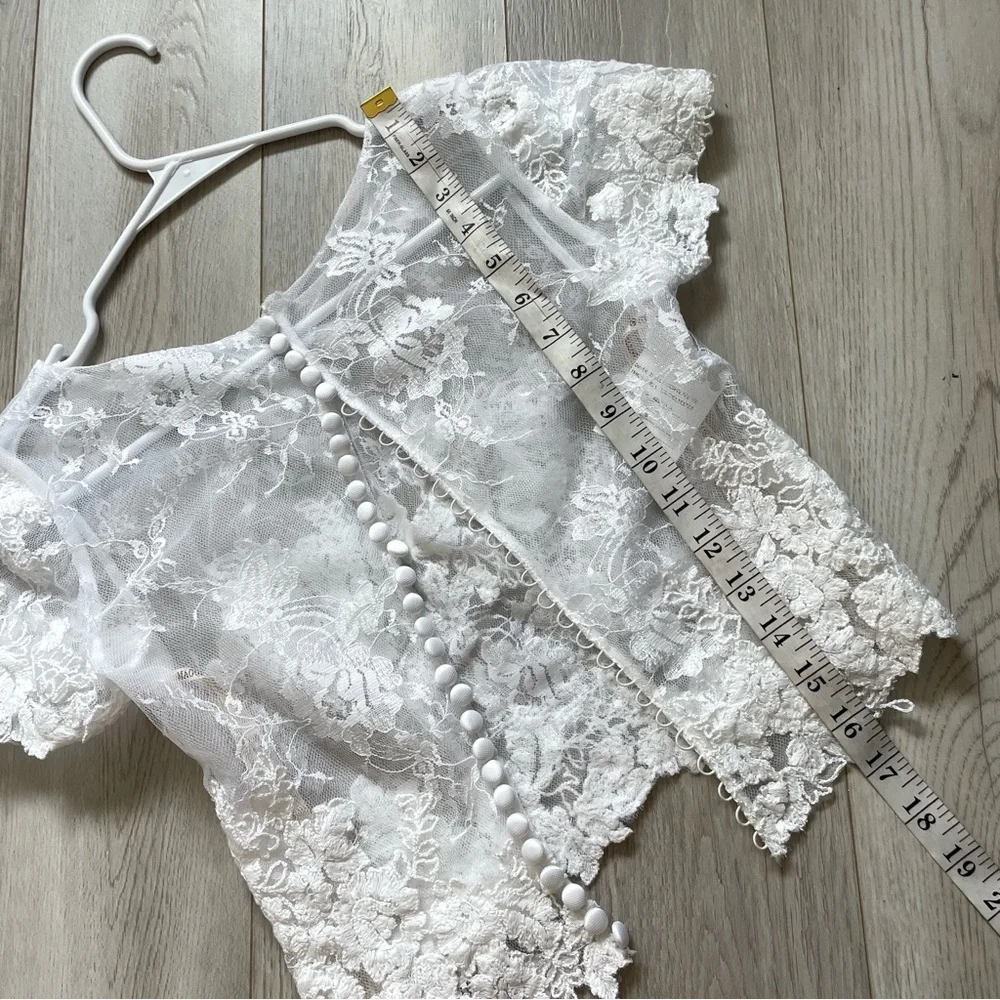 Maggie Sottero Top floral lace sheer button womens White (size 0) bridal wedding - Picture 6 of 6